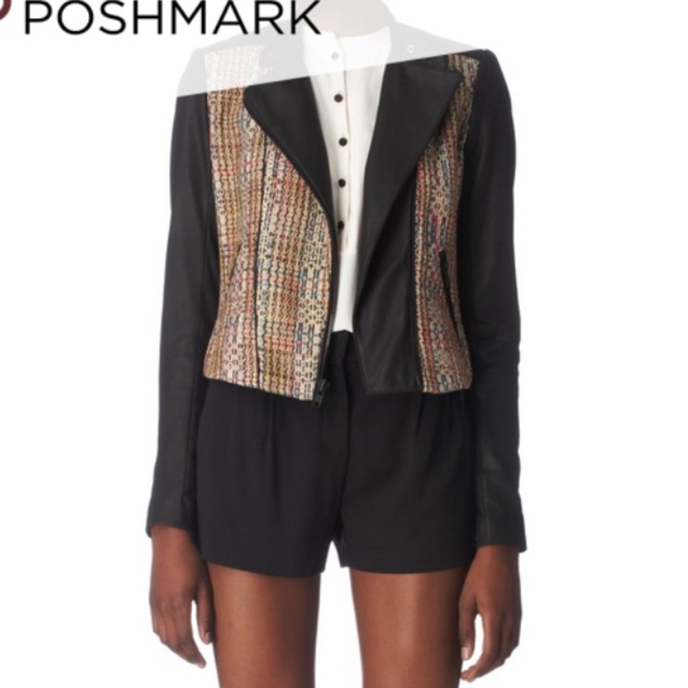 Theory Scheli Leather/Tweed Moto Jacket
